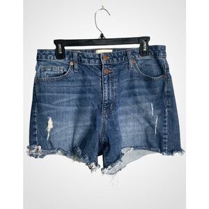 Universal Thread Blue Distressed Fringe Hem Midi Jean Shorts 10